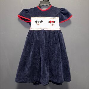Boutique Dress Toddler Girls 2T Minnie and Mickey Mouse Smocked Dress Blue Red